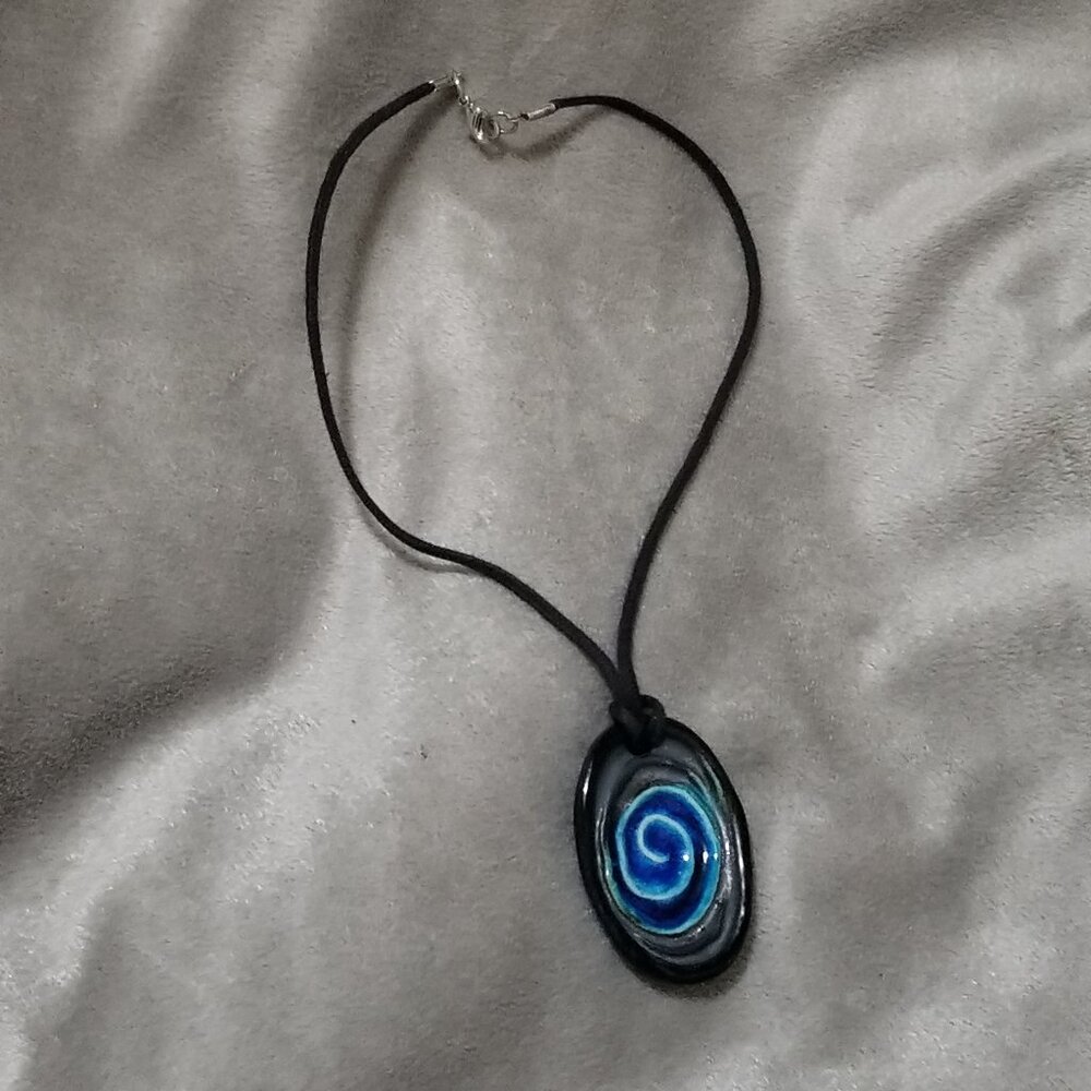 Signed Ceramic Pendant Necklace on short cord